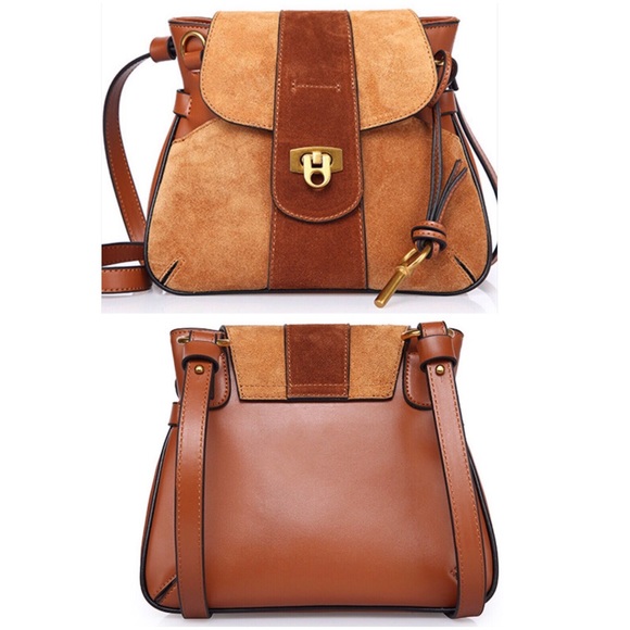 Small Luxury Suede & Leather Messenger Bag - Picture 5 of 8